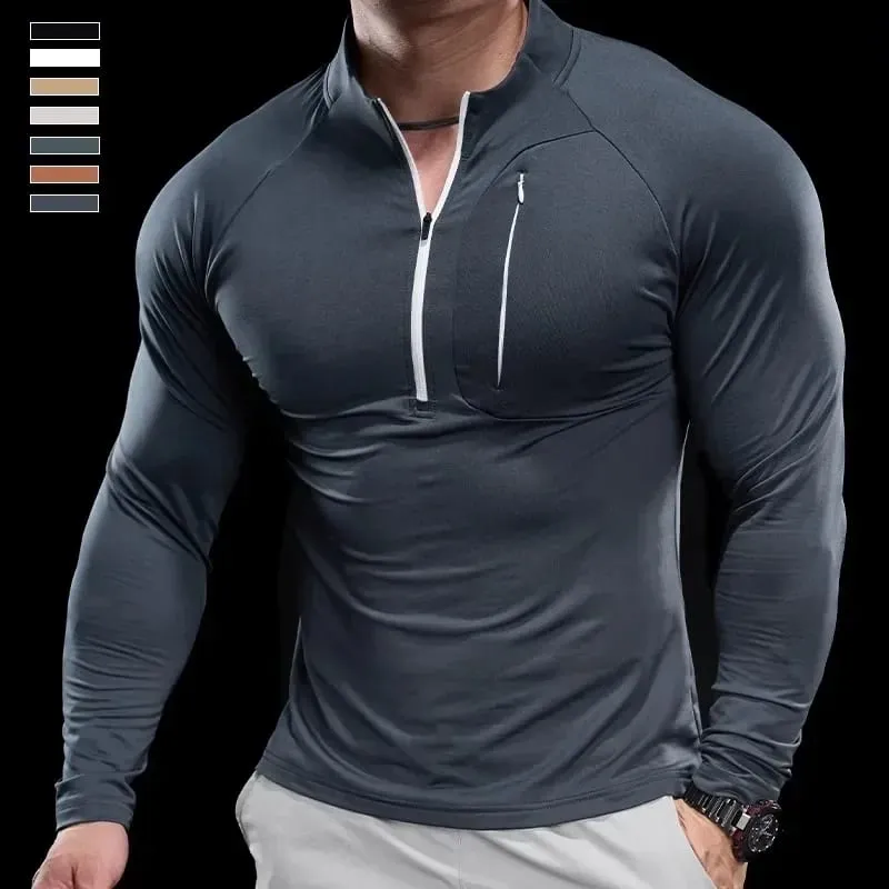 2024 New Men's Sports Gym Fitness Tops Running Training Clothes Round Neck Quick-drying Breathable Long-sleeved T-shirt Autumn