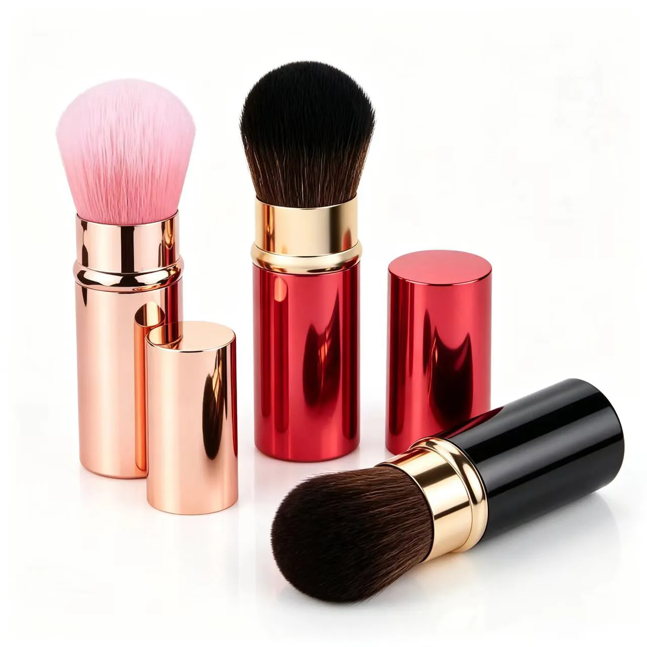 Conjunto de pincéis de maquiagem telescópicos portáteis prontos para viagem - alça de metal para pó de contorno blush tamanho compacto perfeito para On-the-G — image 2
