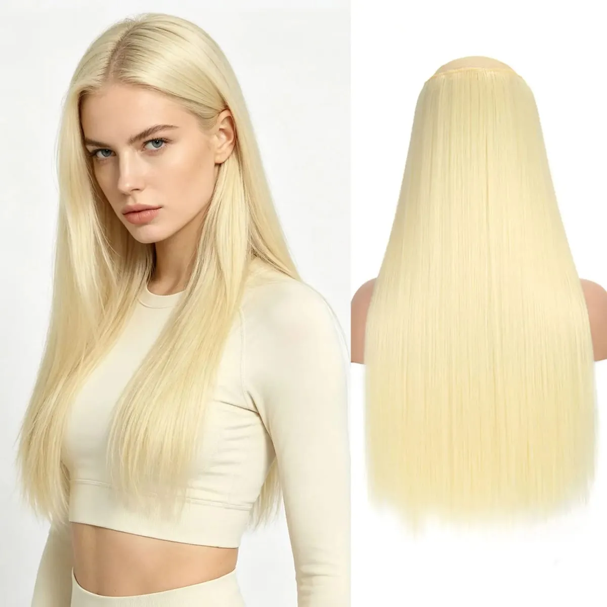 Synthetic 5 Clips in one piece hair extensions 22inch long straight clip in hair for women girls daily party holiday — image 29