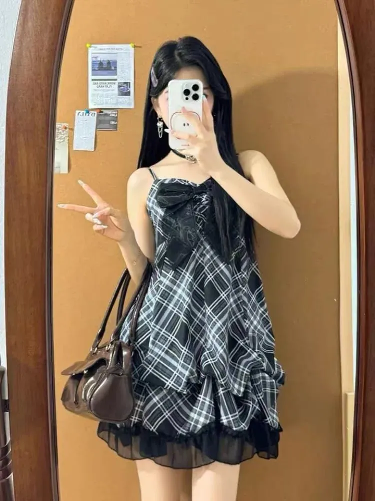 2025 Japanse Vintage Stijl Band Jurk Vrouwen Koreaanse Mode Zwart Kant Cami Jurken Zomer Zoete Patchwork Nieuwe Een Stuk Jurk — image 6