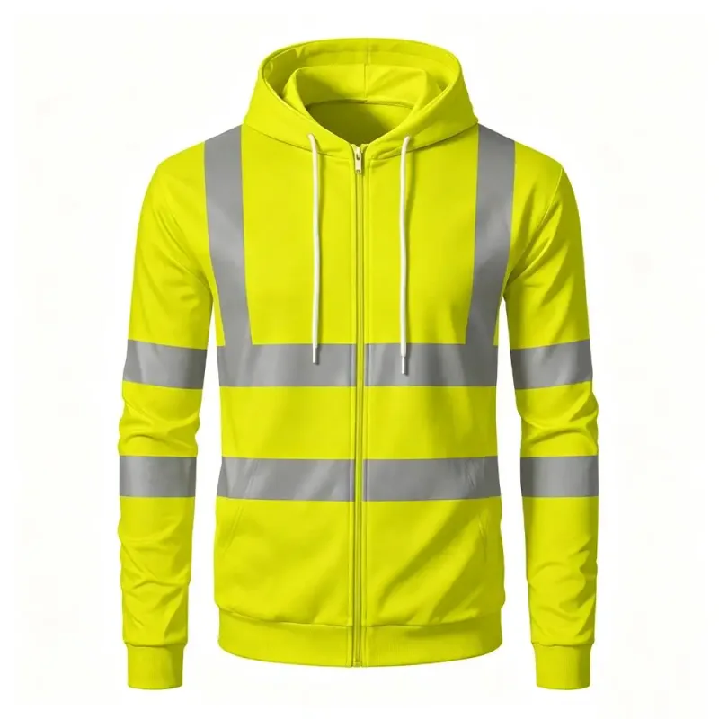 Autumn Fashion Men Drawstring Hooded Top 3D Printed Stripe Full Zip Sweatshirt Outdoor Casual Safety Work Outerwear Hoodie