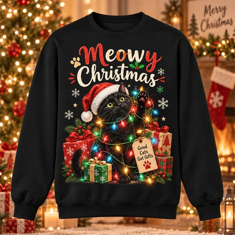 Christmas Crewneck Sweatshirt Santa Snowman Penguin Cat Dog Moose Holiday Graphic Pullover Winter Casual Party Streetwear Top — image 10