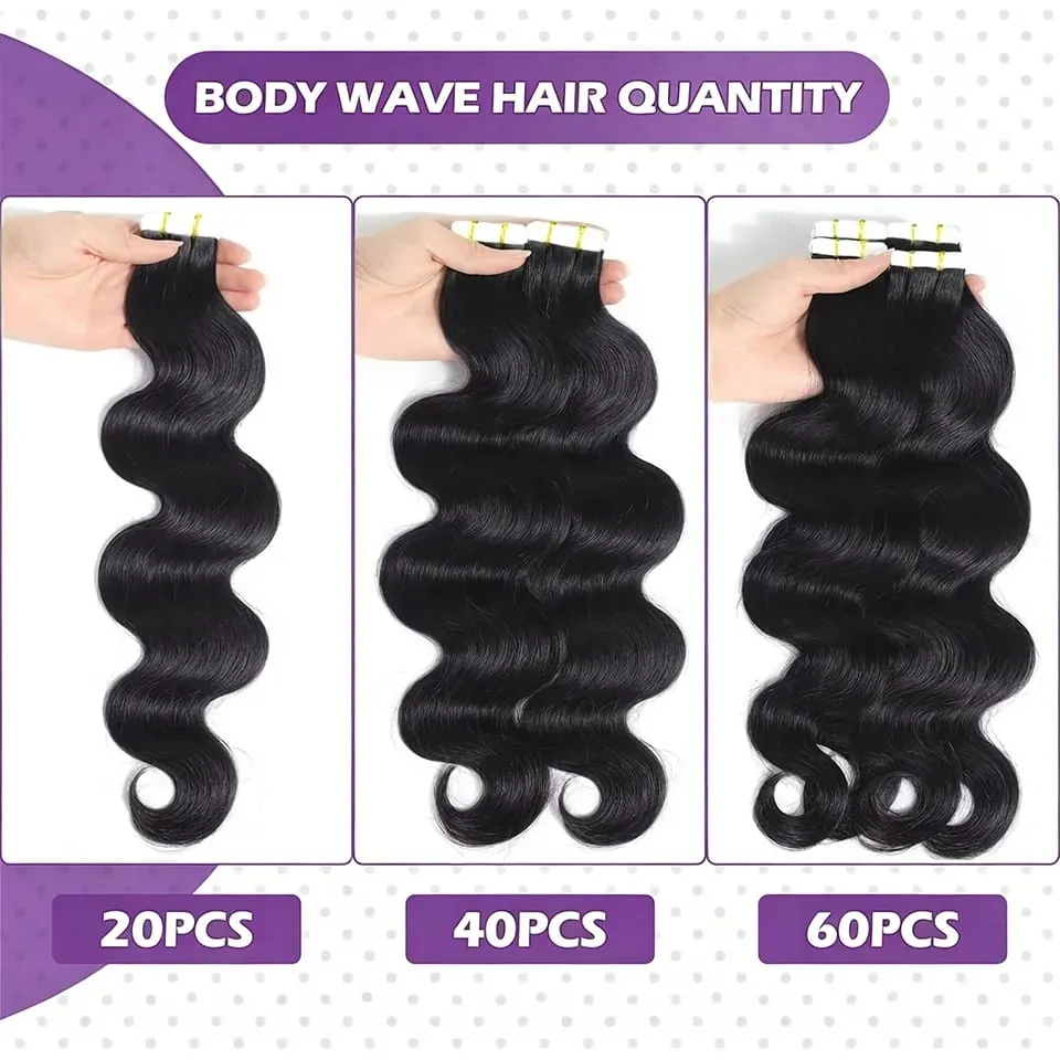 100% Real Vietnamese Human Hair Tape In Hair Extensions Body Wave Extensions Natural Black Invisible Tape on For Woman 26inch