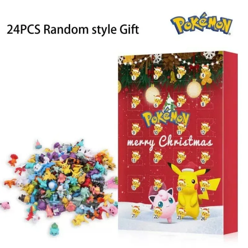 24 Buah/Set Pokemon Natal Kalender Advent Lucu Pikachu Charizard PVC Tokoh Anime Kecil Kotak Kejutan Hadiah Ulang Tahun Halloween