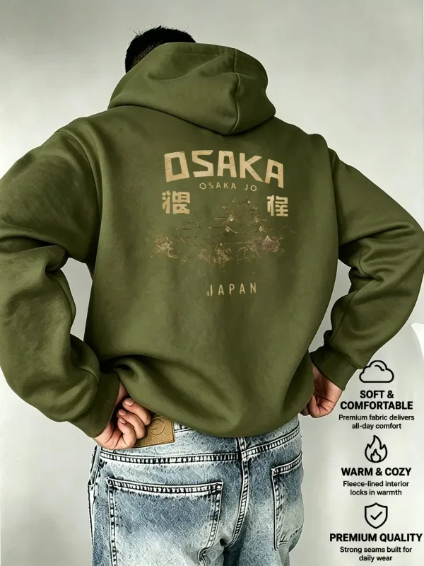Men's Hooded OSAKA Osaka Castle Japanese Silhouette Print European and American Style Mature Men's Top — image 11