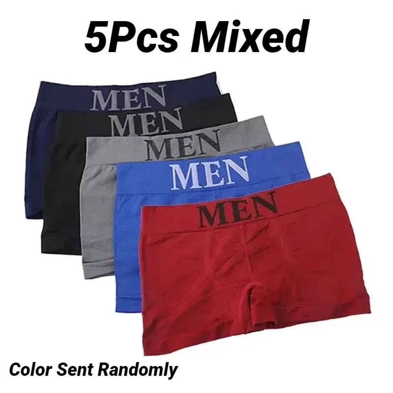 5Pcs Men's Plain Color Boxer Briefs Breathable High Elastic Cotton Underwear Soft Comfortable Underpants for Daily Gym Sports