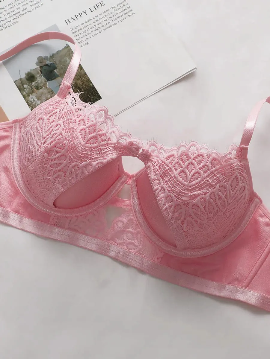 Women Elegant Scallop Lace Bra And Panty Set Front Cut‑Out Design Support Brassiere Romantic Sleep Lingerie 202305