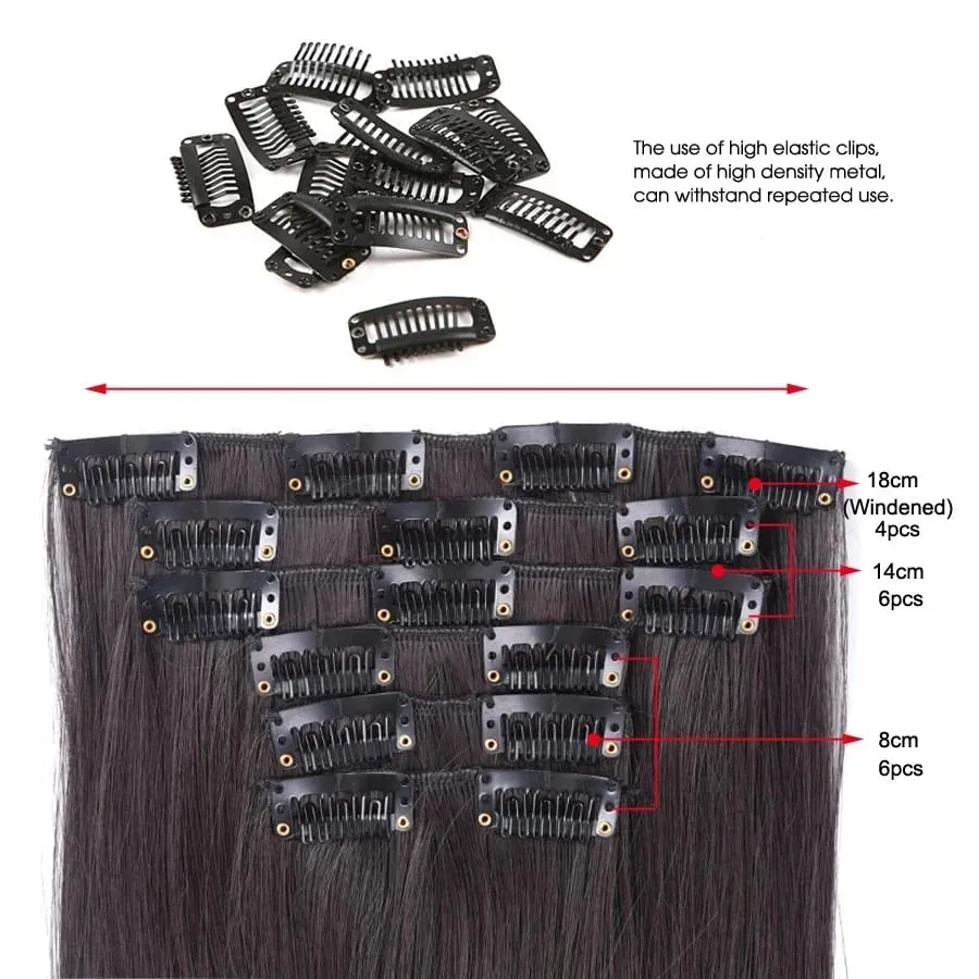 6Pcs/Set 16 Clips Hair Extension Black Long Straight Natural Hair Ombre Hairpiece Heat Resistant Fiber For Women Hairstyle Kpop