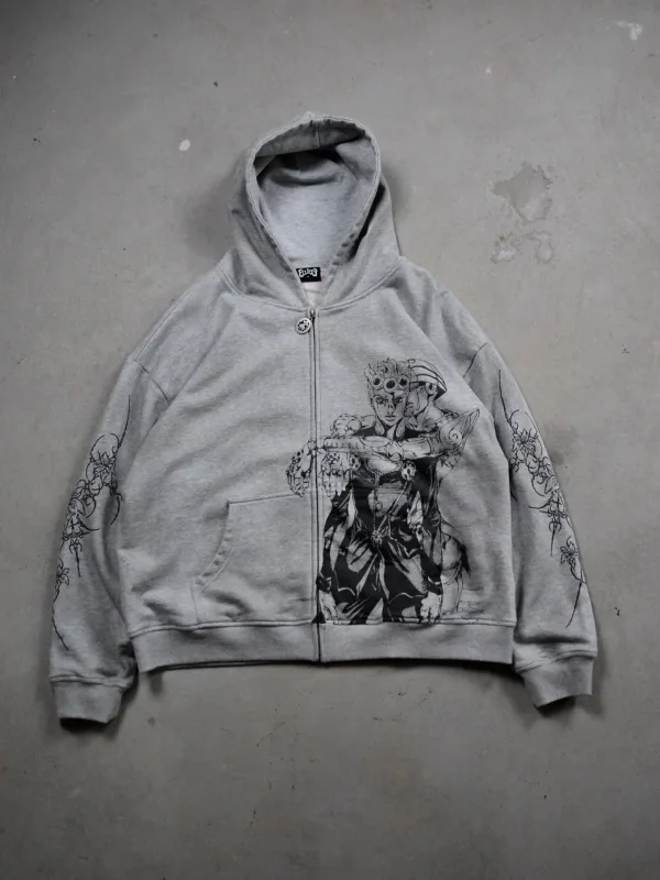原宿ジョジョの奇妙な冒険ジップアップパーカー特大メンズレディースジッパーパーカーヒップホップカップル Y2k ストリートスウェットシャツ
