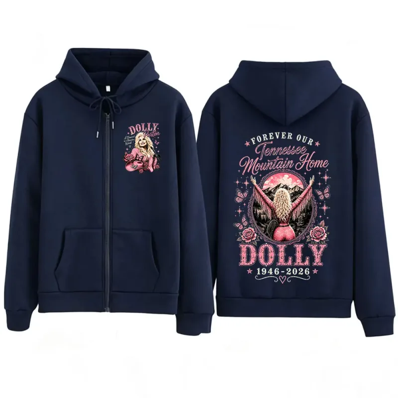 Dolly Parton Tribute 1946-2026 Country Music Zipper Hoodies Men Women Fashion Casual Zip Up Hooded Sweatshirts Jackets Coats