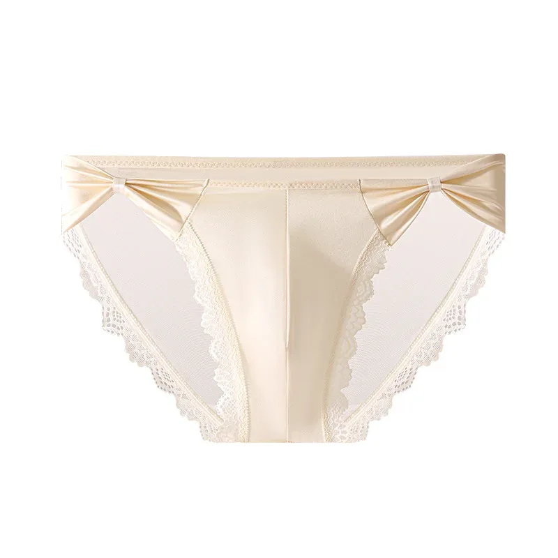 Men's Underwear High Fork Bow-Tie Lace Briefs U Convex Pouch Lingerie Underpants Ultra-Thin Ice Silk French Mesh Panties — image 2