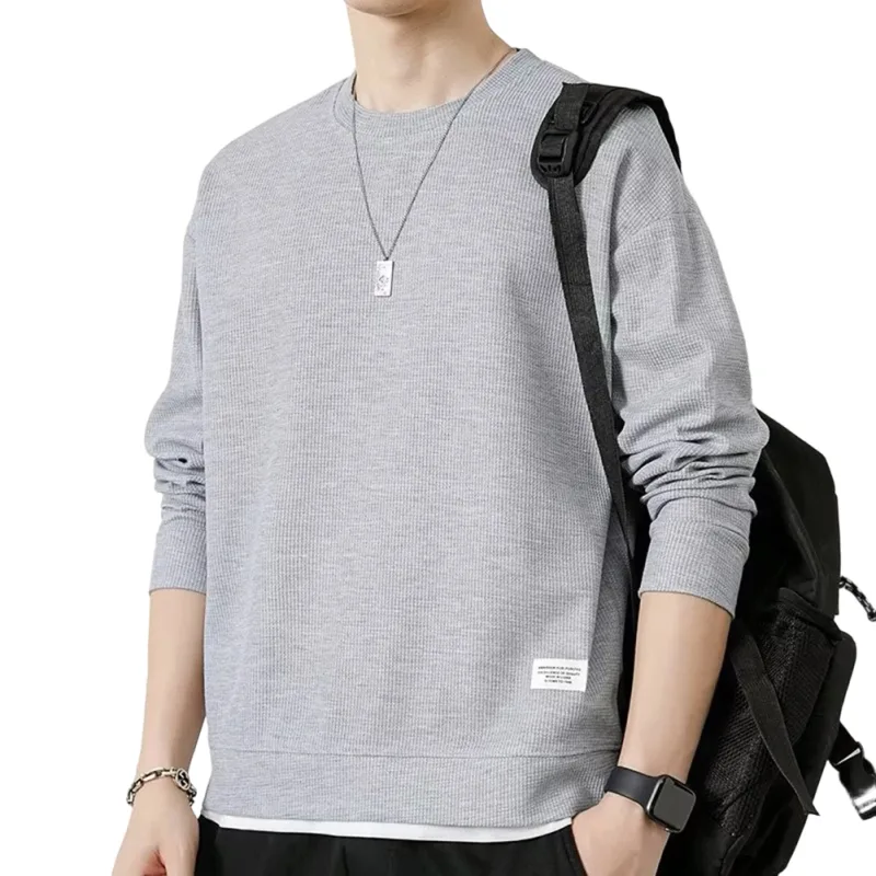 Loose for Fit Plaid Sweatshirt for Men with Long Sleeves Round Neck and Fake Two-Piece Visual Design for Everyday Use — image 18