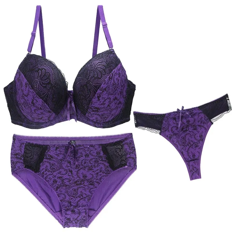 2024 New Sexy Bra Sets For Women 3 Piece Underwear Strap Transparent BCDEF Cup Female Beige Black Blue Purple Red White Lingerie — image 2