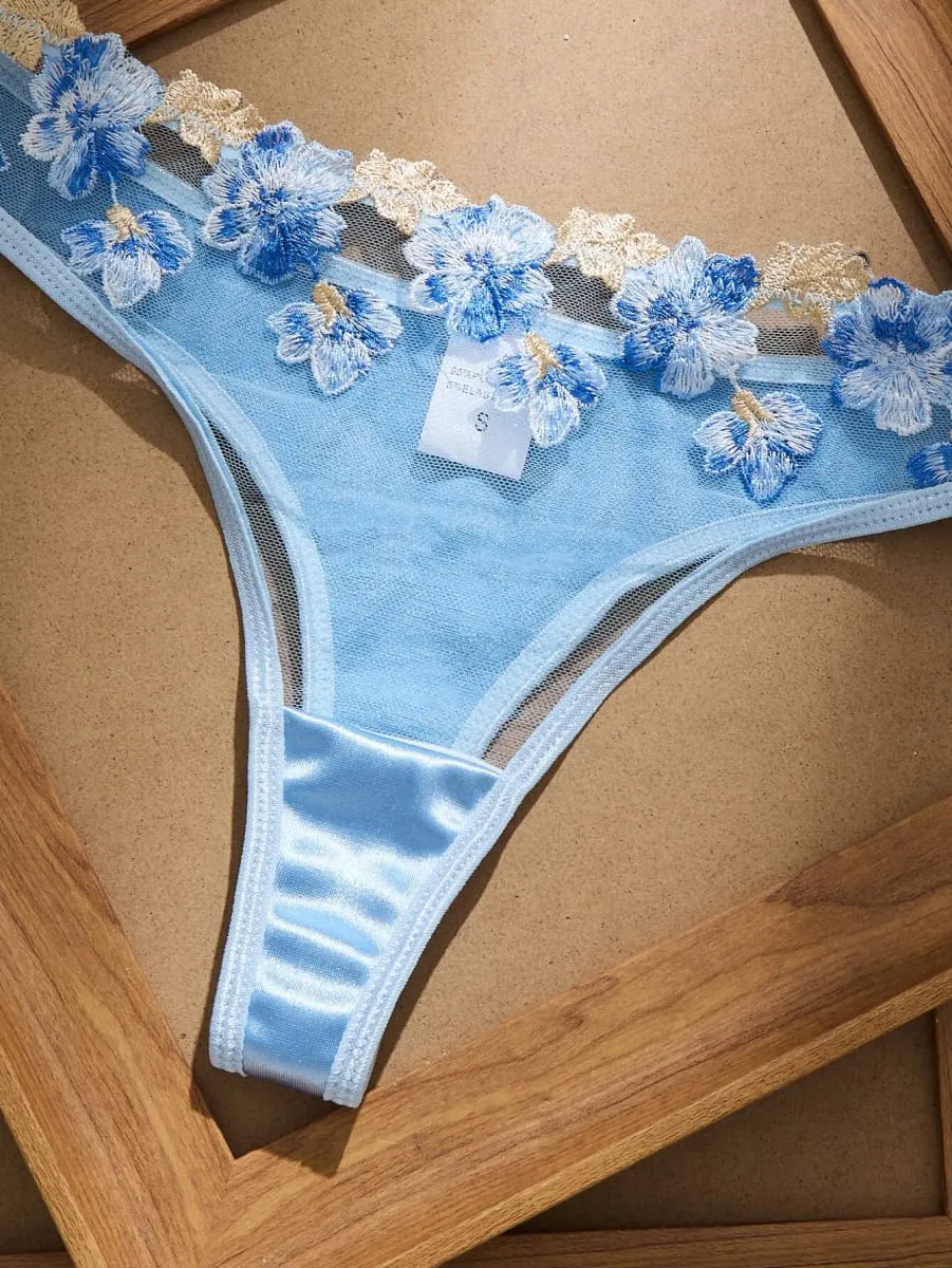 Romantic Fairy Floral Embroidery Lingerie Set Sheer Mesh Longline Bra Panty Set Women Sexy See‑Through Mesh Intimate Sleepwear — image 4