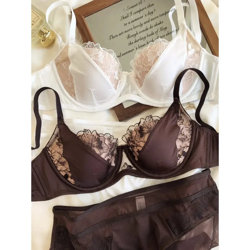 French Sexy Vintage Lace Lingerie Set Soft Underwire Gathering Small Bust Slim Bra upward Lift Pure and Desireful Bra 34-40 — image 3