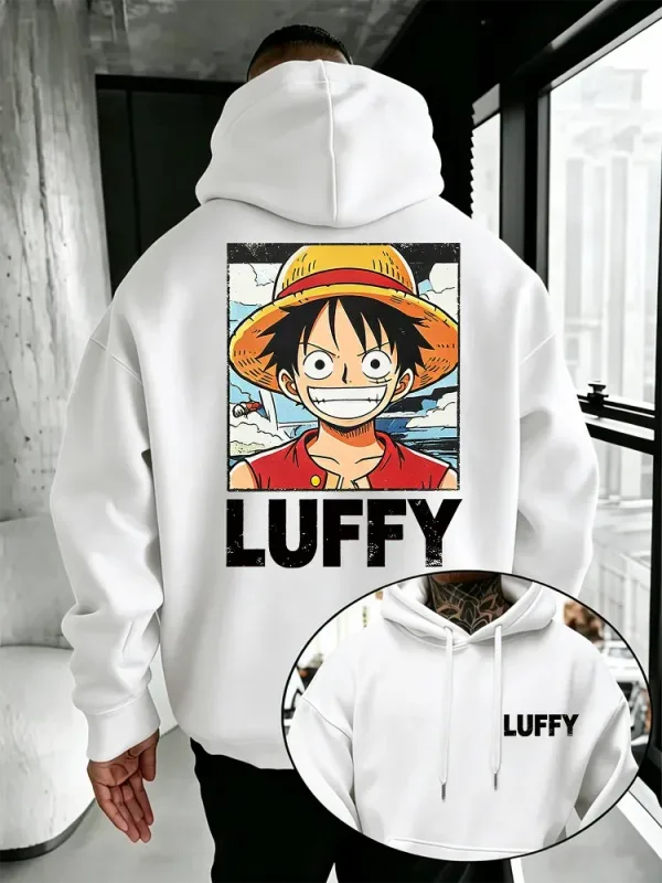 Anime One Piece Hoodie, Vintage Luffy Cartoon Character Front & Back Print Loose Fit Pullover Sweatshirt for Manga Enthusiasts — image 11