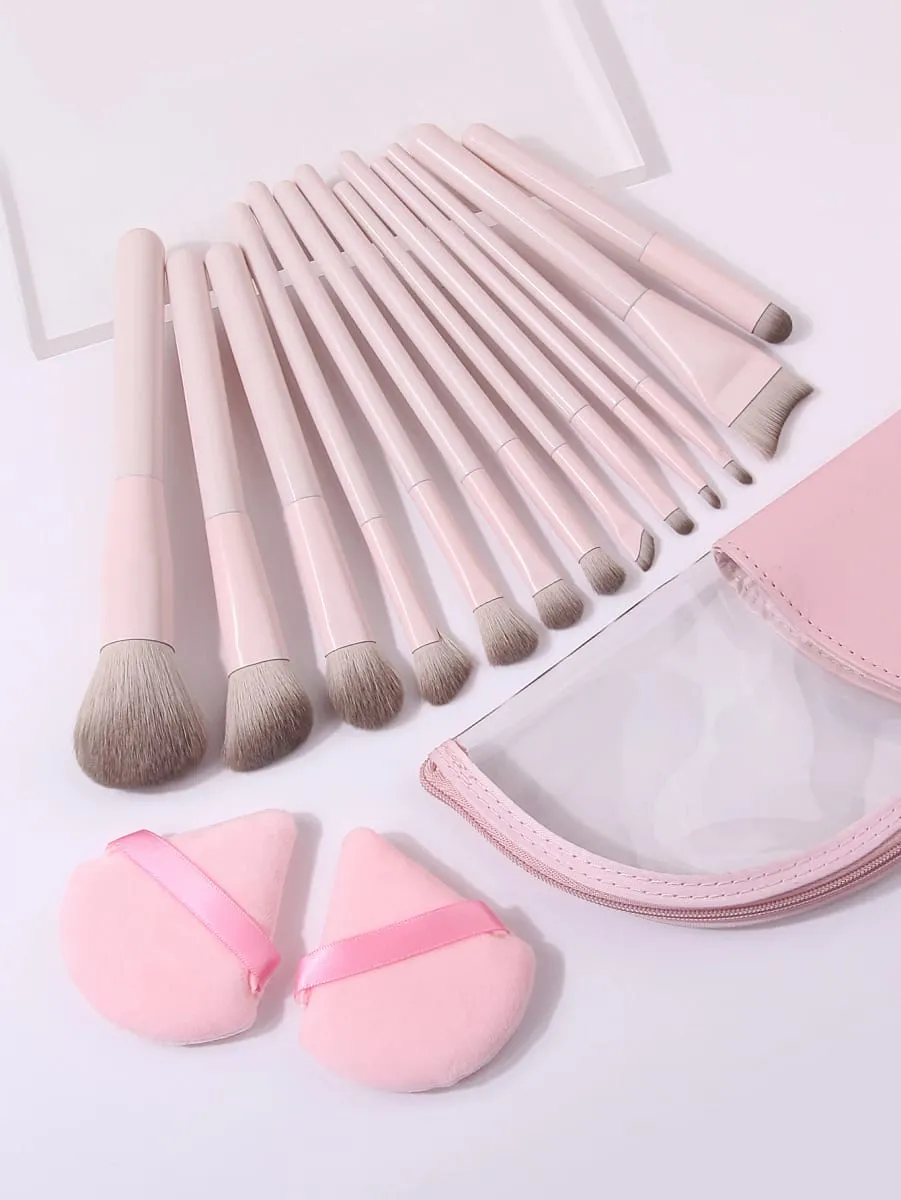 Set 16Pcs Berus Mekap Dengan Serbuk Serbuk Segi Tiga & Beg Penyimpanan Untuk Kit Solekan Muka Penuh Pembayang Mata Bedak Foundation — image 6
