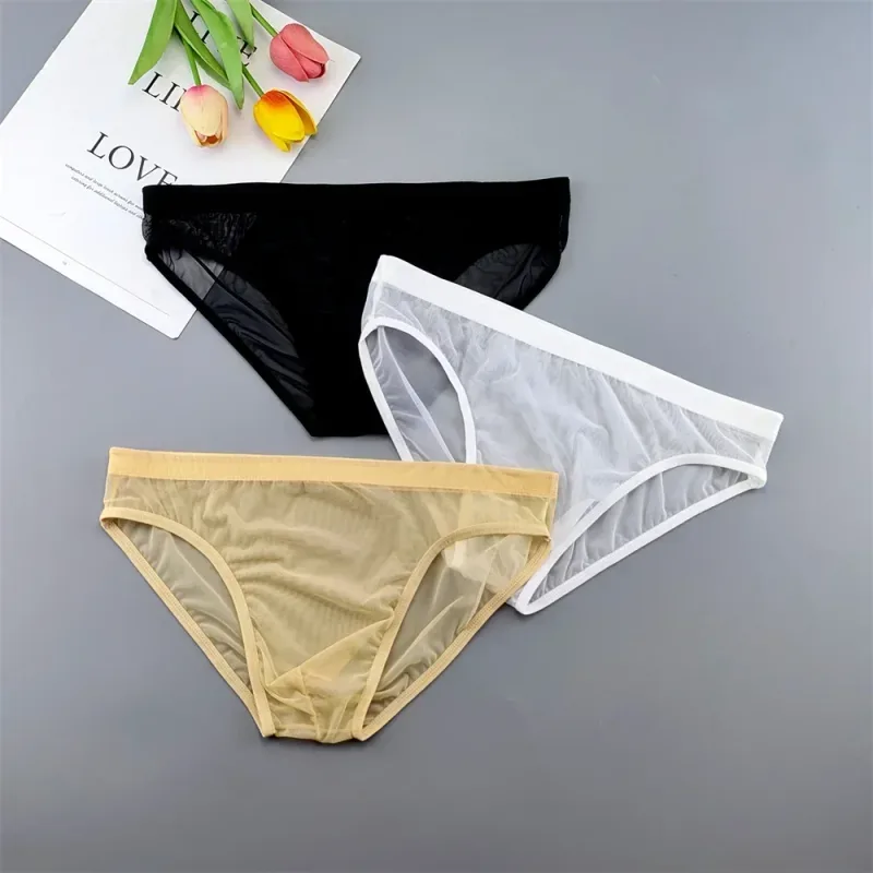 Ropa interior transparente de talla grande, calzoncillos sexis transparentes para Hombre con bolsa, bragas masculinas transpirables de nailon, XL-4XL