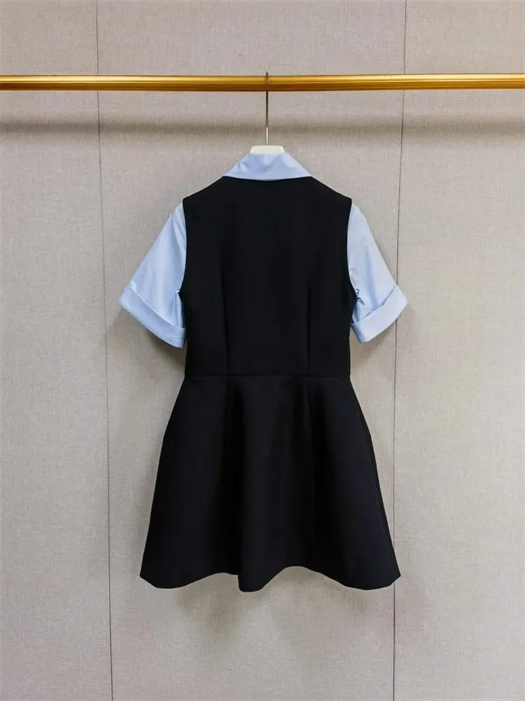 26 Early Spring Design Three Dimensional Cutting Color Blocked Women's Shirt Dress