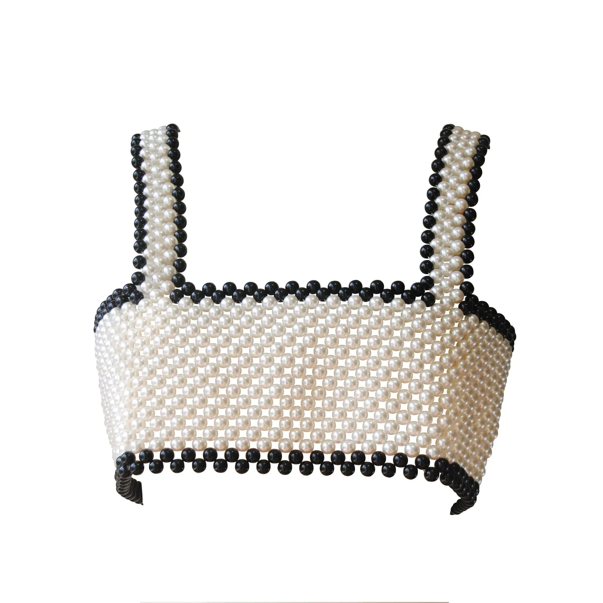 Sexy Women's Pearl Shoulder Bared Mesh Vest with Adjustable Ribbon Fashionable Sleeveless Summer Wear Ladies Pearl Top — image 2
