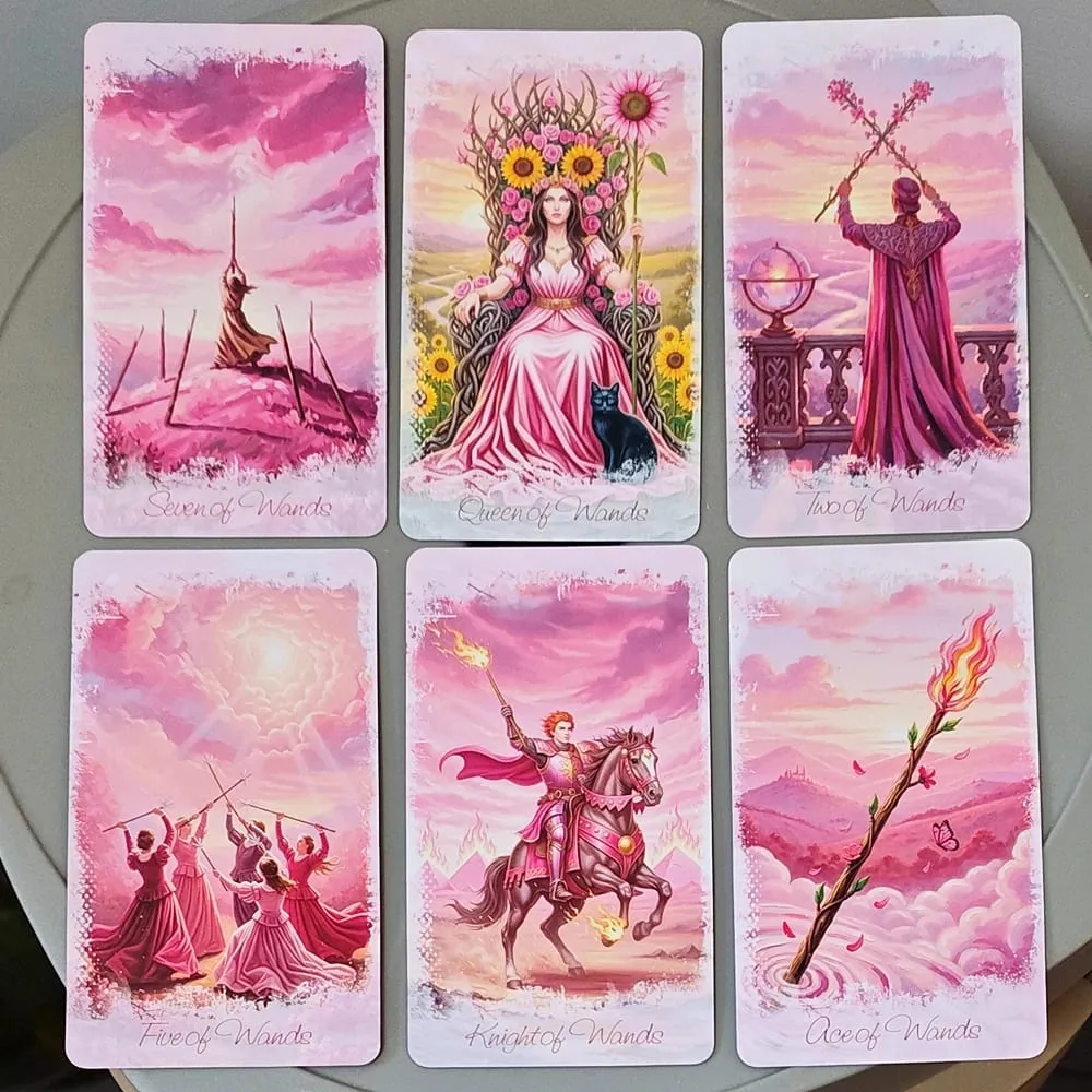 Rózsaszín romantikus fantázia tarot pakli bádogdobozban, 78 kártyás teljes pakli oktatókönyvvel 11*6,2 cm spirituális jóslás orákulum