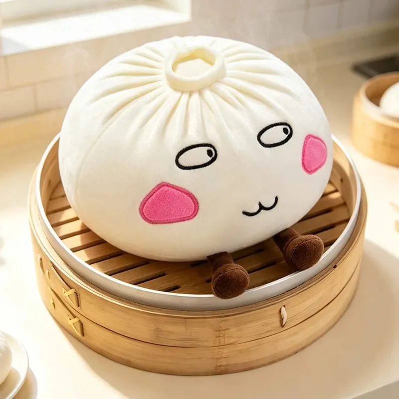 Kawaii Steamed Bun Plush Pillow Cartoon Baozi Stuffed Toy with Legs Soft Food Shape Cushion Funny Decor Birthday Gift for Girls