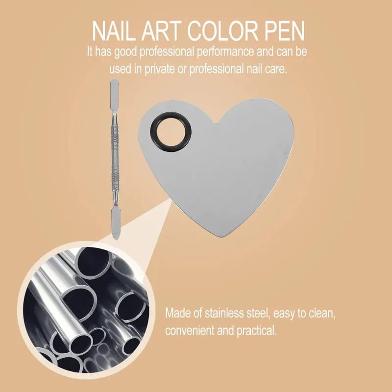 مجموعة واحدة من أدوات تزيين الأظافر على شكل قلب من الفولاذ المقاوم للصدأ لوحة مكياج سهلة التنظيف يمكنك صنعها بنفسك لوحة خلط ألوان المانيكير