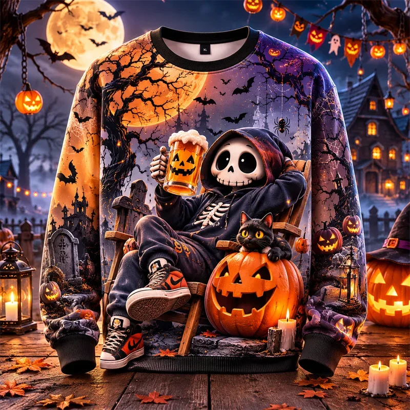 2026 New Pumpkin Print Halloween Sweatshirts Fashion Trendy Long Sleeve Holiday Wear Sweater Loose Streetwear Hip Hop Pullovers — image 11