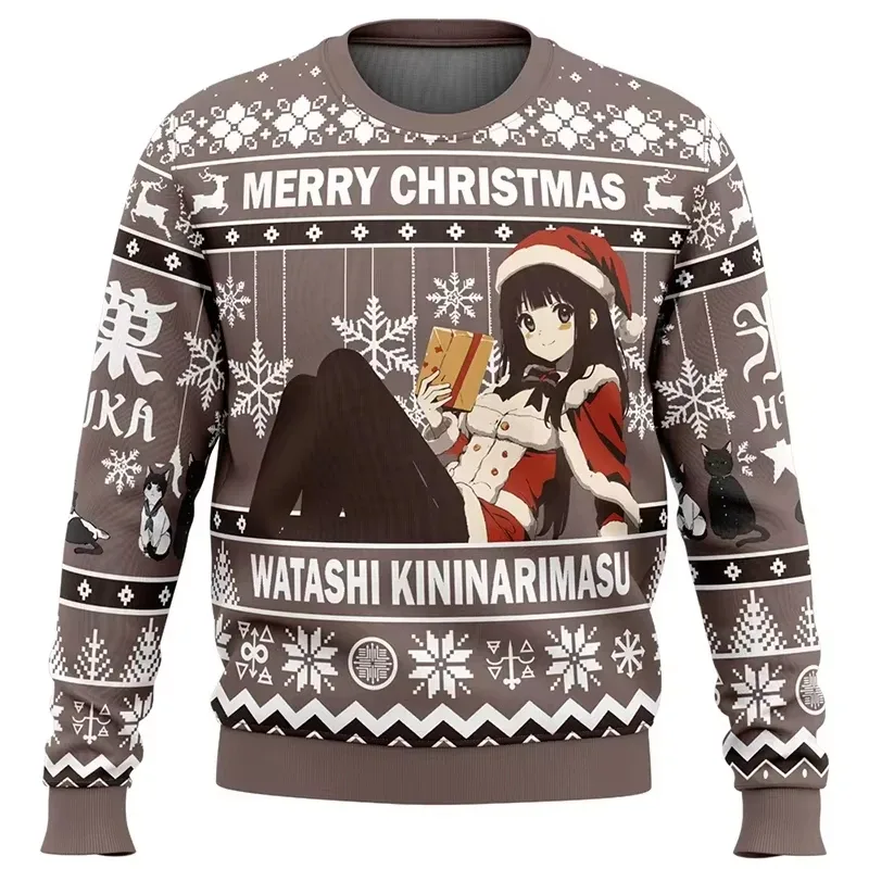 Alegria de Natal Mushoku Tensei Reencarnação Sem Emprego Suéter de Natal Feio Anime Pulôver Unissex para Casal Moletom com Capuz