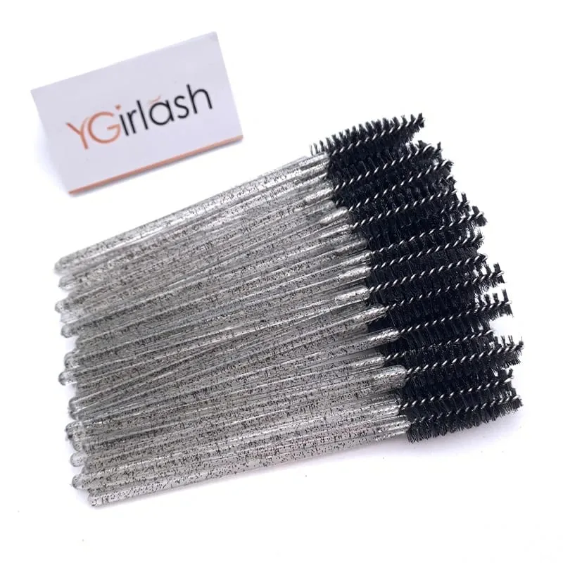 YGirlash 50 יחידות Lash Swans מוליך ריסים קריסטל ידית יהלום חד פעמית שרביטי מסקרה ניילון מברשת כלים קוסמטיים
