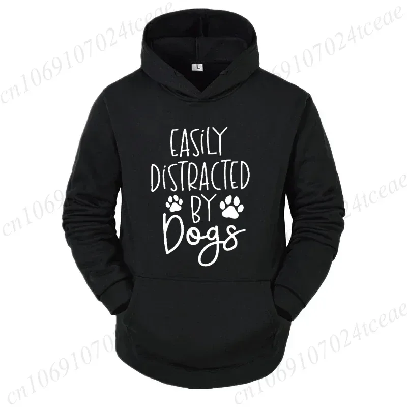 Dog Lover Hoodies for Women Men Dog Paw Sweatshirts Pet Owner Tracksuits Easily Distracted By Dogs Letter with Paw Print Hoodies — image 4