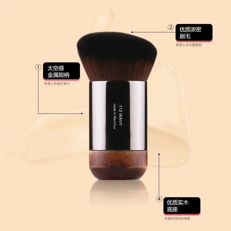 1 pieza #112 brocha de maquillaje de base plana en ángulo portátil cubierta de base de pulido de madera Natural brochas de maquillaje profesionales — image 3