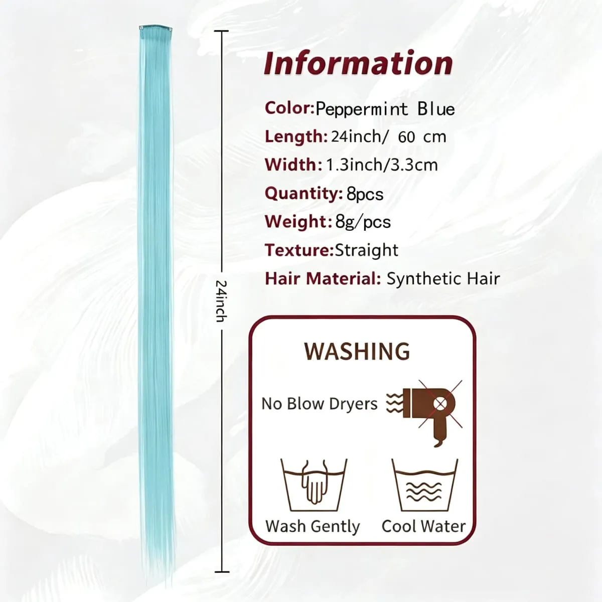 6 Pcs Synthetic Light Blue Clip In Hair Extensions Bright Cyan Synthetic Clip In Hair Extensions Straight Color Highlight Hair