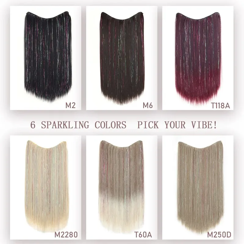 24Inch Synthetic Long Straight Clip‑in Hair Extensions Sparkling Tinsel Hair High‑Temp Fiber Hairpiece for Women Party Cosplay — image 3