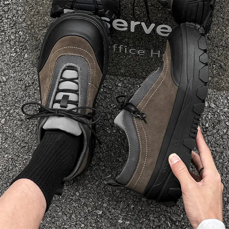 Men Retro Outdoor Hiking Chunky Sole Sneakers Height Increasing Shoes Sports Lace Up Casual Warm for Mem's Fall Shoes — image 1