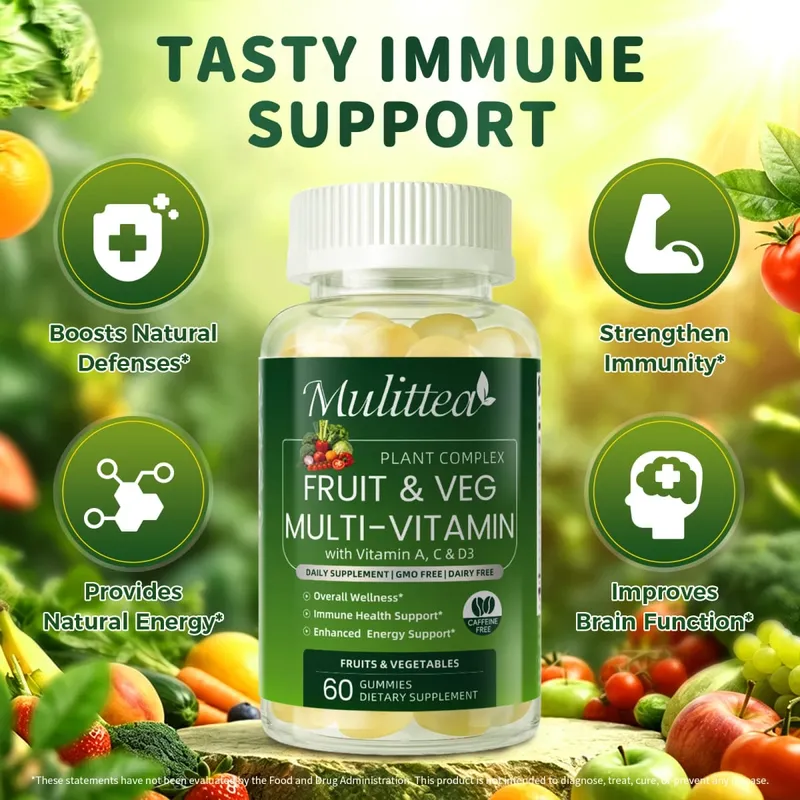Mulittea Natural Vegetable & Frukt Gummies Anti-Constipation Detox Daglig Frukt Hjälp Matsmältningen Multipel Vitaminer Supplement — image 3