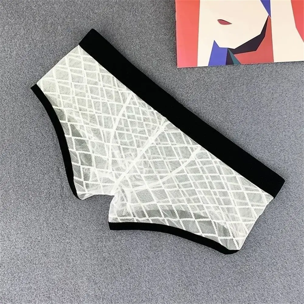 Herenondergoed Transparante boxers Ardennenzakje Zie door geruite mesh onderbroek Sexy lage taille slipje Plus maat