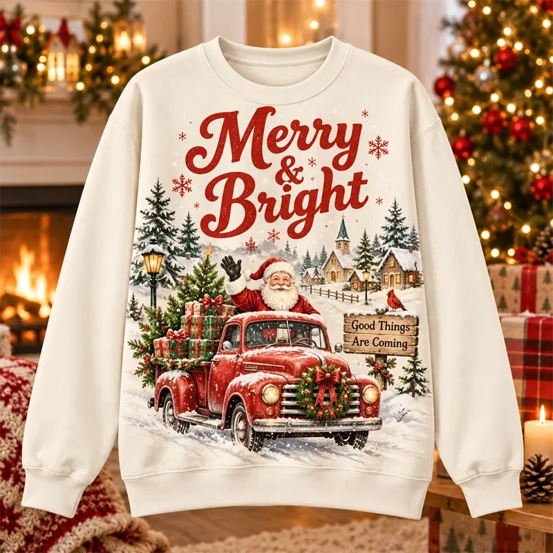 Christmas Crewneck Sweatshirt Santa Snowman Penguin Cat Dog Moose Holiday Graphic Pullover Winter Casual Party Streetwear Top — image 11