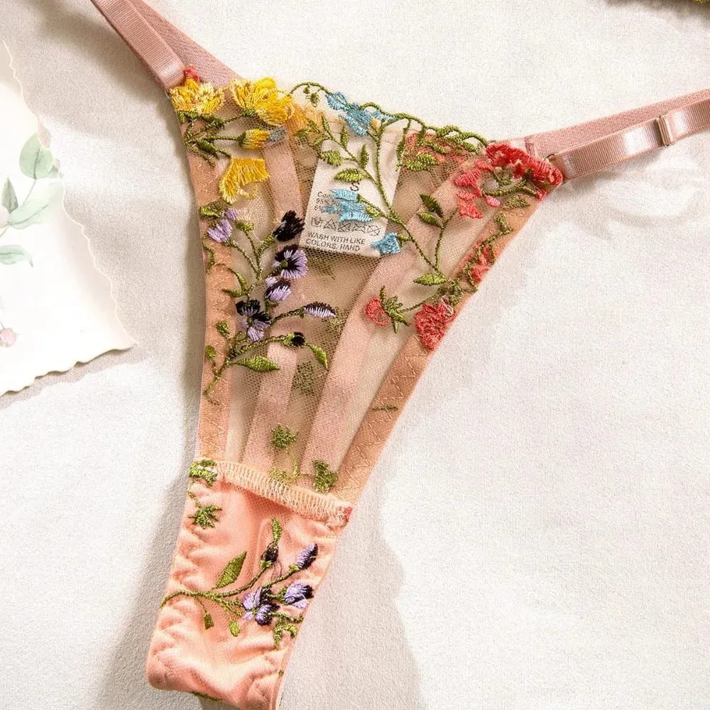 2-Piece Fashion Floral Lingerie Set Embroidery Sheer Underwear Intimates Underwire Push-up Versatile Bra Panty Set For Lady Girl — image 3