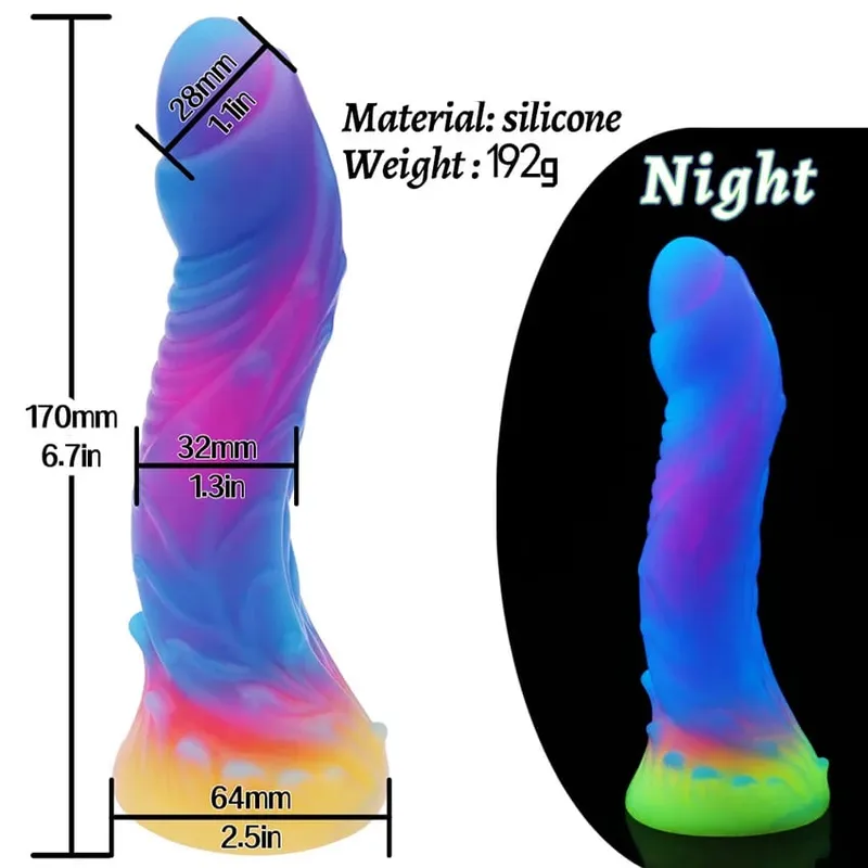 Plugue anal realista noturno brilhante, vibrador luminoso monstro dragão para mulheres e homens, plugue anal sexy em forma de cachorro, brinquedo sexual para casais