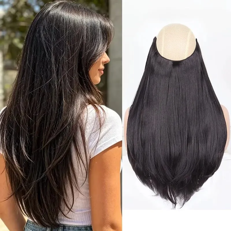 20Inch Synthetic Layered Clip In Hair Extensions Long Straight High Temp Fiber Hair Extension for Women Increase Hair Volume