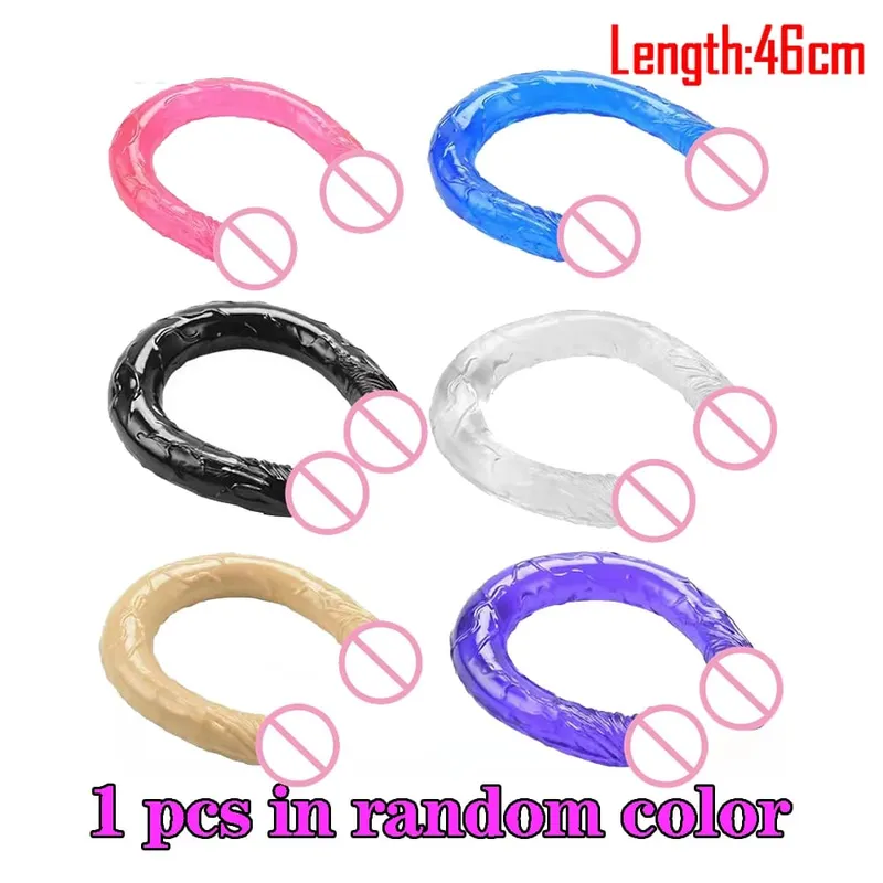 Soft Jelly Dildo Double Long 46cm Realistic Cock Lesbian Vaginal Anal Plug Flexible Fake Penis for Women Sex Toys