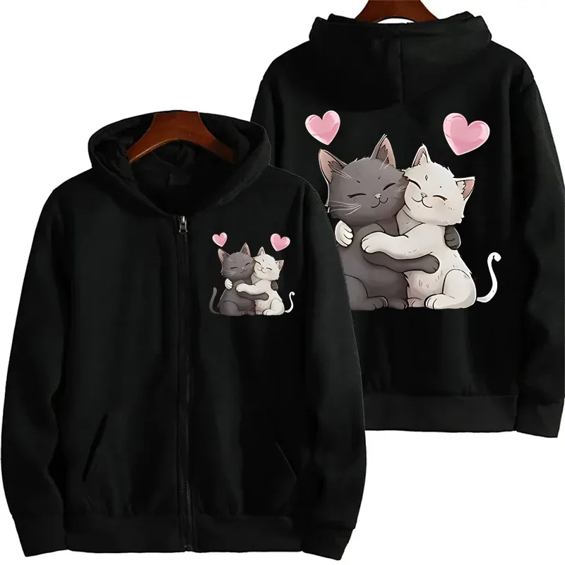 Zip‑Up Hoodie Funny Climbing Cats Graphic Print Long Sleeve Hooded Sweatshirt Front & Back Printed Casual Loose Jacket Outerwear — image 18