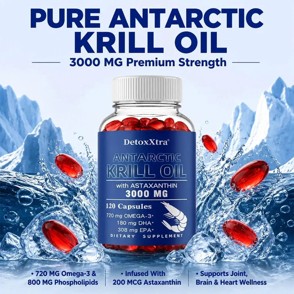 Antarktik Krill Yağı 3000mg Kapsül Omega-3 EPA DHA Astaksantin ve Fosfolipitler Antioksidan Kalp Beyin Eklem ve Göz Desteği