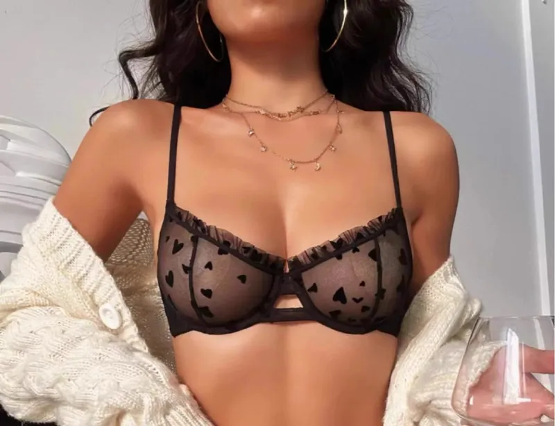 Sexy bezdrátová sada Bralette Podpora francouzského designu pro krajkové spodní prádlo se zmenšeným hrudníkem Ženy Zabraňuje ochabování podprsenky a kalhotek — image 9