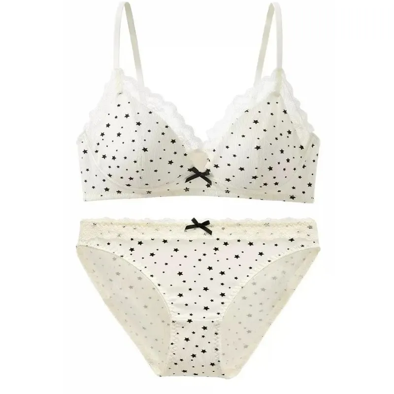 Women No Underwire Bra Set Soft Support Push‑Up For Small Bust Prevent Sagging & Side Spread Sweet Girly Style Lingerie 32‑38 — image 6