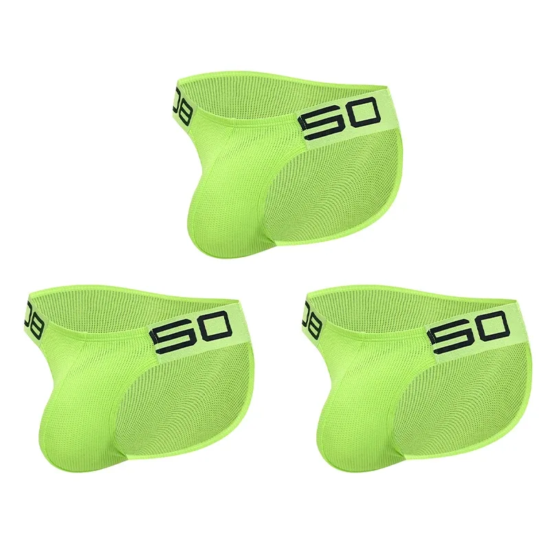 Panlalaking Nylon Blend Mesh Breathable Briefs Horn Splice Letter Embossed Malapad na Elastic Waistband Kulay Fluorescent Sexy Underwear