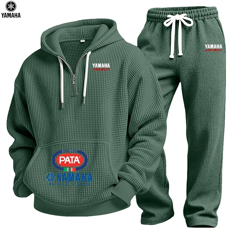 2026 Yamaha Spring/Autumn New Men's Waffle Hooded Sweatshirt Set - Top - Street Vacation Long-Sleeved Casual Fashion Outdoor Dai — image 4
