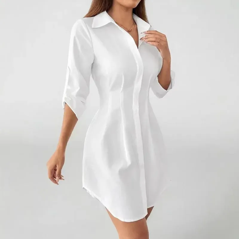 Women Long Sleeve Shirt Dress Fall Winter Open Cardigan Turn Down Collar Button Down Casual Midi Dresses — image 2