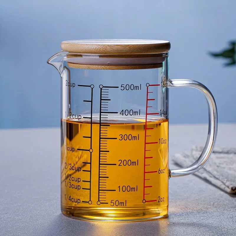 Högt borosilikatglas Mätkoppar Klart glas Skala Cup med handtag V-formad pip Köksglas mätbägare — image 17